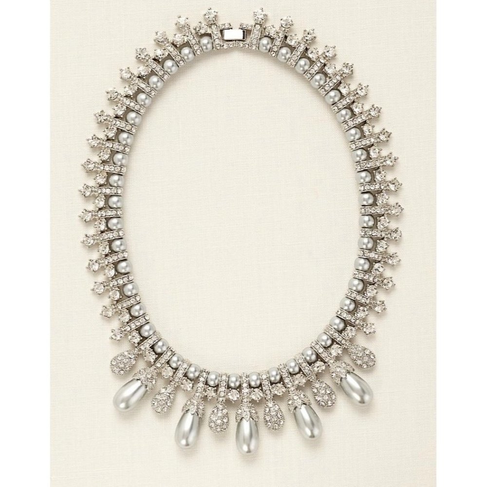 David’s Bridal Pearl and Rhinestone Pave Necklace -- WHITE